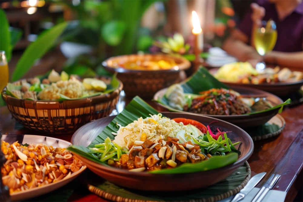 Schüsseln mit veganen Gerichten